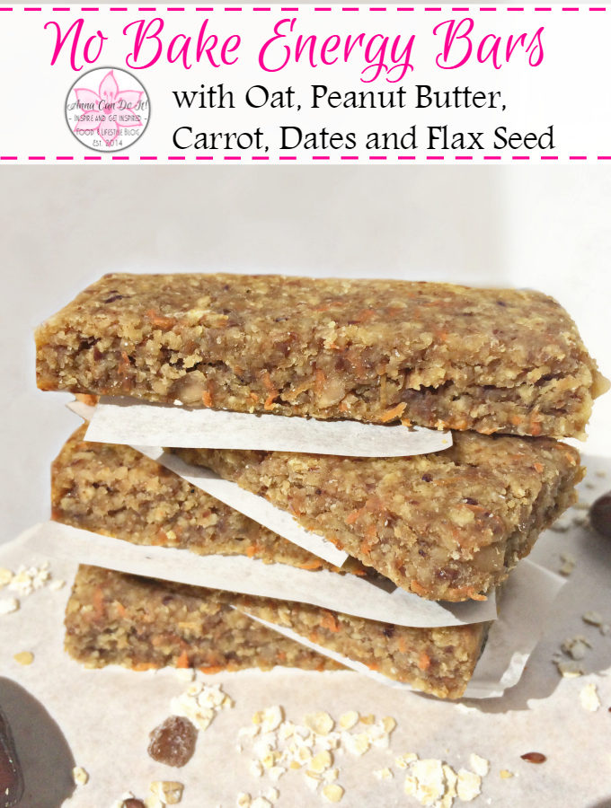 No Bake Energy Bars - Anna Can Do It! * No Bake Energy Bars with Oat, Peanut Butter, Carrot, Dates and Flax Seed. These pocket-size no bake energy bars are so delicious, filling, unbelivably easy to make and only a few ingredients needed. Perfect for snack, workout food, and even for breakfast!