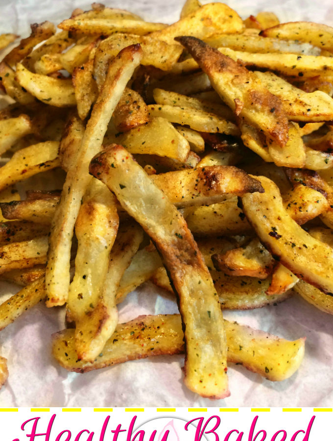 Healthy Baked French Fries - Anna Can Do It! * Spicy and Healthy Baked French Fries with crispy outside and creamy inside is perfect side-dish. It's a freezer friendly recipe, so you can make them ahead and just pop them in the oven when you need them!