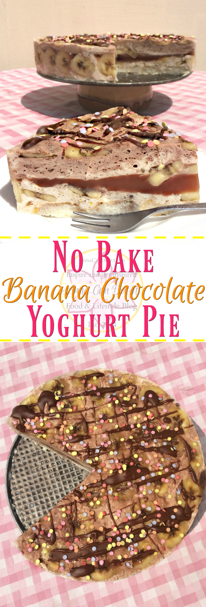 No Bake Banana Chocolate Yoghurt Pie - Anna Can Do It! - No Bake Banana Chocolate Yoghurt Pie is the perfect summer dessert! It's light, refeshing, just sweet enough with the combination of banana and chocolate.