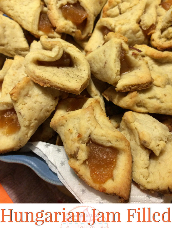 Hungarian Jam Filled Crackling Slippers - Anna Can Do It! - Hungarian Jam Filled Crackling Slippers are divine, friable little biscuits or cookies usually made around Christmas time. Every family has their own recipe and sometimes name for this in here and the countries around us. But one thing we have in common, these are taste wonderful for sure!