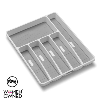 madesmart Classic Large Silverware Tray - White |CLASSIC COLLECTION | 6-Compartments| Kitchen Drawer Organizer | Soft-Grip Lining and Non-Slip Rubber Feet | BPA-Free