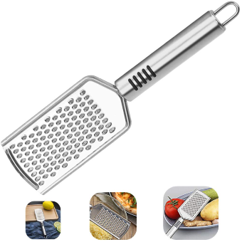 Cheese Grater, Kmeivol Stainless Steel Square Comfortable Grips Coarse Grater with Hanging Loop, Pro Grade Flat Hand Held Cheese Grater for Kitchen, Razor Sharp Blades Medium Shred Cheese Grater