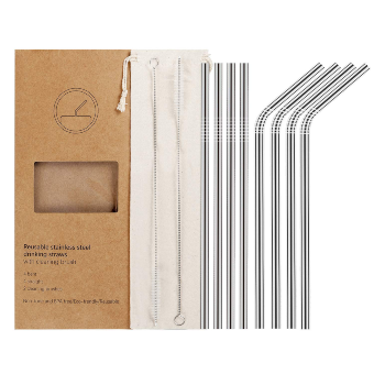 YIHONG Set of 8 Reusable Stainless Steel Metal Straws- Ultra Long 10.5 Inch- Regular Size 6 mm Wide - 30oz Tumblers Compatible - 4 Straight+ 4 Bent+ 2 Brushes+ 1 Pouch