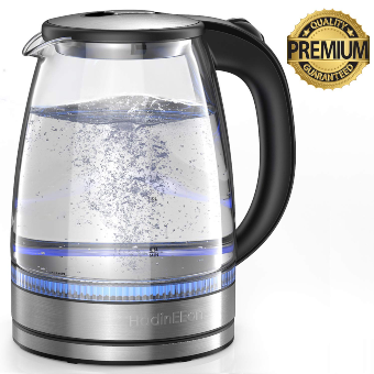 HadinEEon Electric Kettle 1.7L Glass Electric Tea Kettle (BPA Free) Cordless with LED Indicator Lights, Portable Electric Hot Water Kettle with Auto Shutoff Protection, Stainless Steel Lid & Bottom