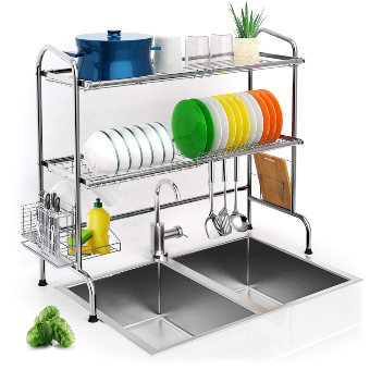 1pc white 2-Tier Dish Drying Rack with Drainboard Set - Large Metal Dish  Racks with Drainage, Glass Holder, Utensil Holder, and Extra Drying Mat -  Kitchen Accessories for Efficient Dish Drying and