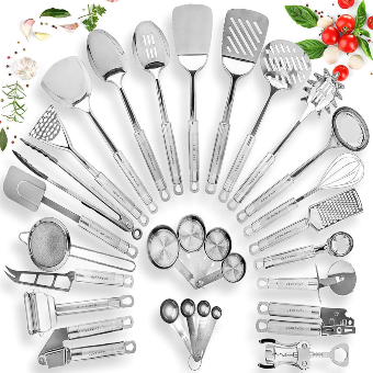 Silicone Cooking Utensils Set, Heat Resistant Kitchen Utensils, Turner,  Tongs, Spatula, Spoon, Brush, Spoon Rest, Wooden Handle Kitchen Cooking  Utensils With Holder For Nonstick Cookware, Dishwasher Safe, Bpa Free,  Chrismas Halloween Gifts 