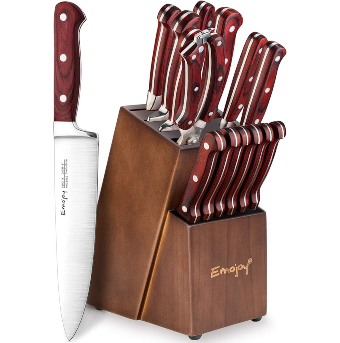 Emojoy 16 Pcs Knife Sets for Kitchen Home with Wooden Block and Sharpener, Knife  Set Safe and Rust Proof,Stainless Steel Sharp Knives 