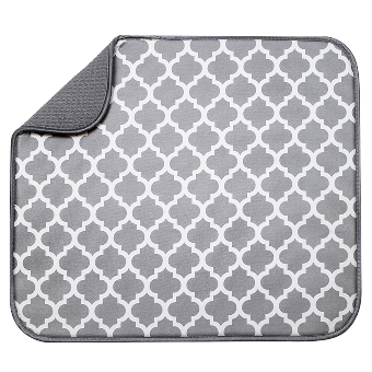 S&T Microfiber Dish Drying Mat, 16" x 18", White Trellis