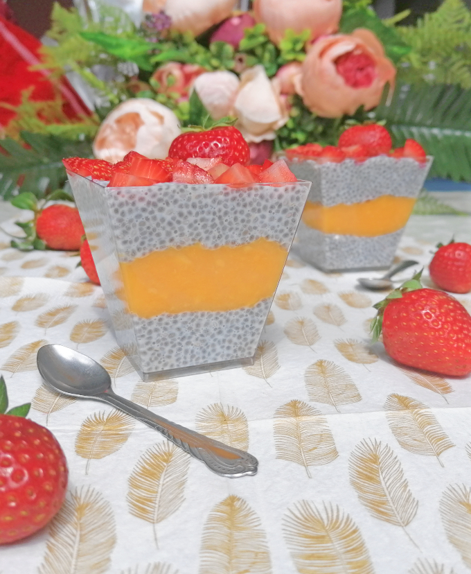 Mango-Strawberry Chia Seed Pudding